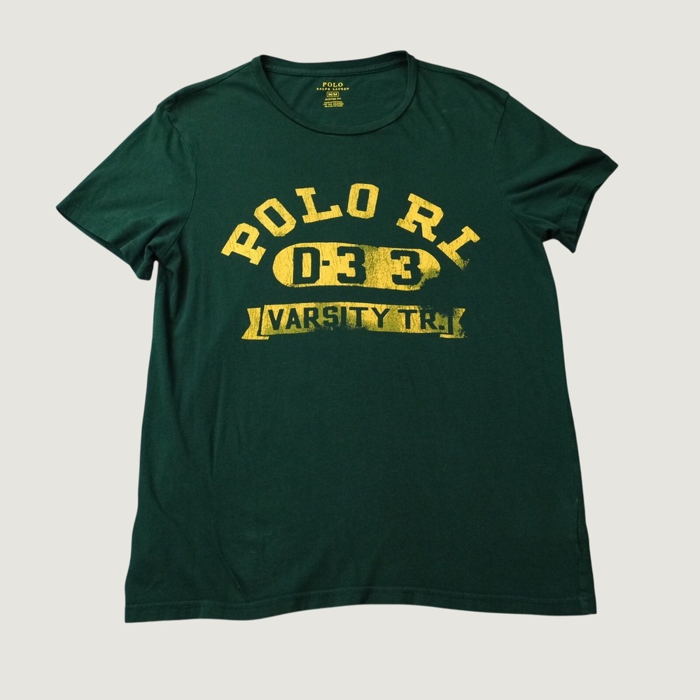 Polo Ralph Lauren Varsity Graphic Tee Medium Green Custom Fit Cotton Collegiate